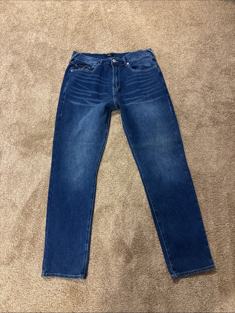 Men's True Religion Geno Relaxed Slim Straight Dark Blue Jeans, Sz 34